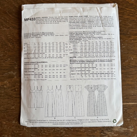 McCall’s M0433 Formal Dress Pattern 5A (Sizes: 6,8,10,12,14) - Picture 2 of 3